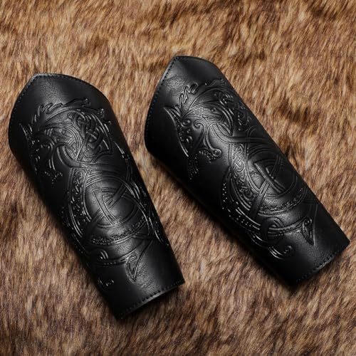 Viking LARP Adjustable Bracers with Dragon Embossing