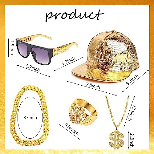 80s Hip Hop Costume Set for Men - Dollar Sign Money Chain