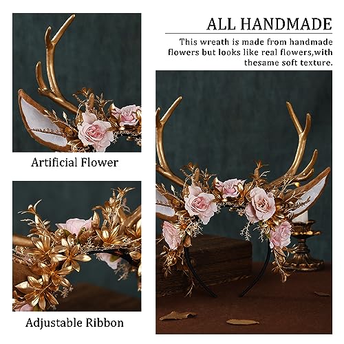 Rebecca Antler Gold Flower Forest Fairy Handmade Handband