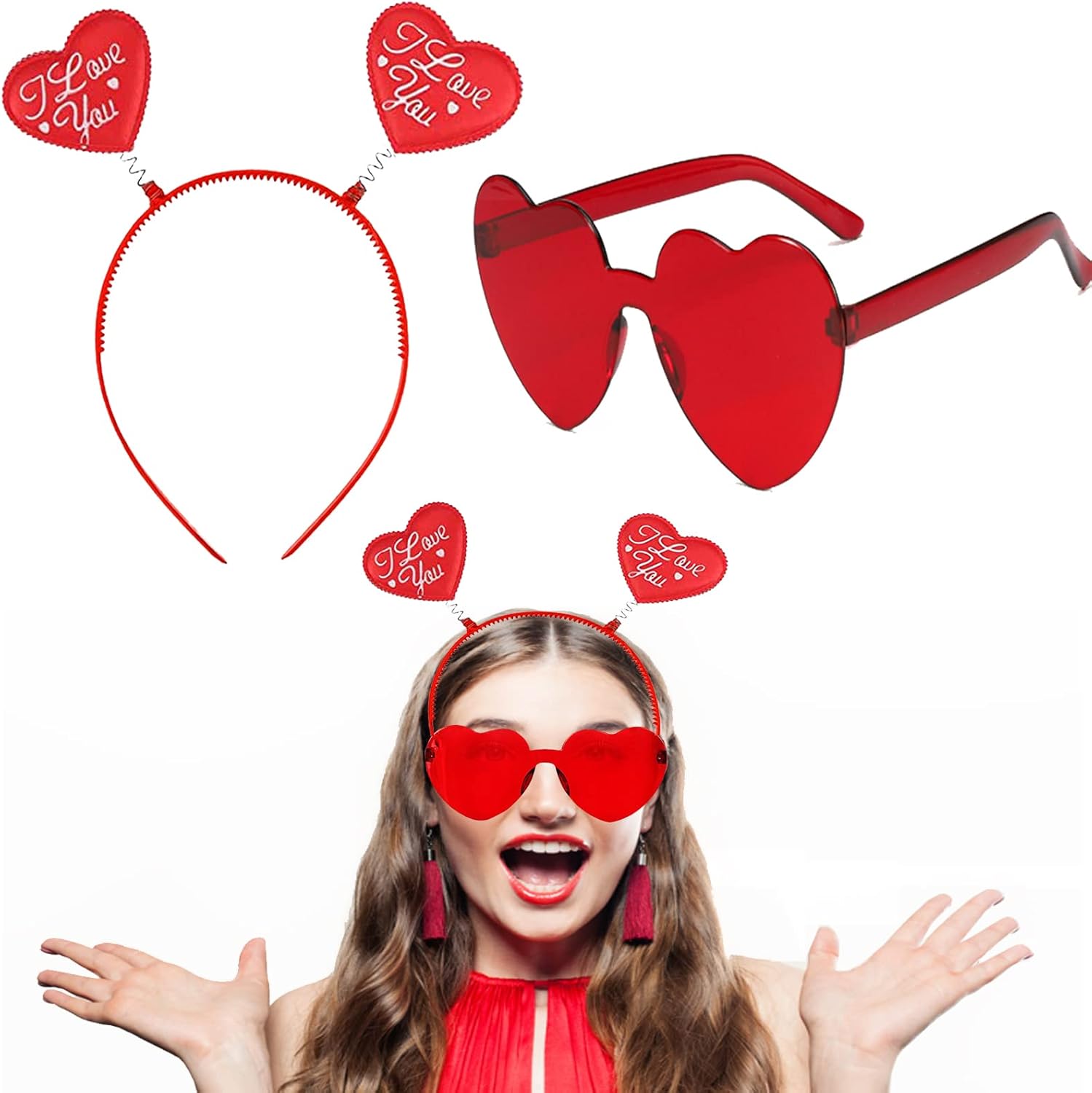 Valentines Red Heart Sunglasses and Headband