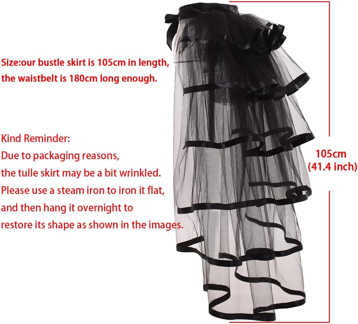 Steampunk Burlesque Bustle Skirt 6-Layer Tie-On Belt Tulle Tutu Over Skirt