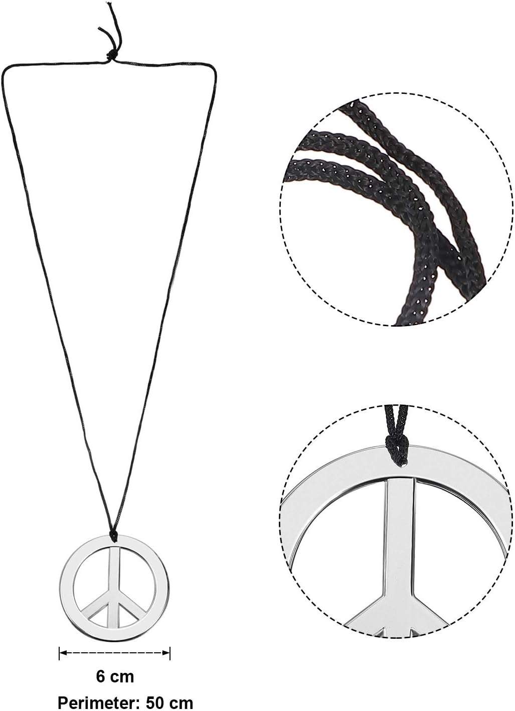 Gejoy Hippie Costume Set Funky Afro Wig Sunglasses Peace Sign Necklace