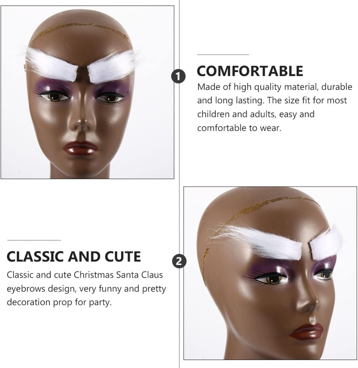 2-Pack Self-Adhesive Santa Fake Eyebrows Festive Cosplay and Party Accessories