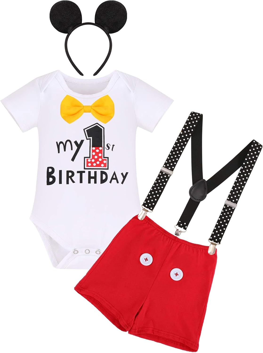 Imekis Baby Boys 1st Birthday Tuxedo Bowtie Romper Set
