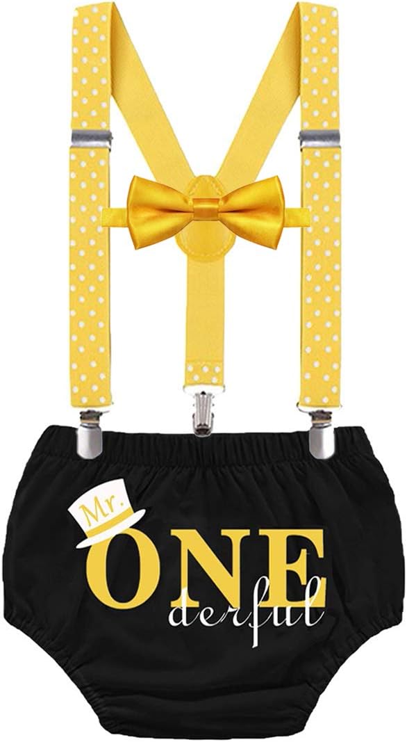 Mr ONE Derful Cake SmashInOutfits for Baby Boys - 3Pcs Party Set