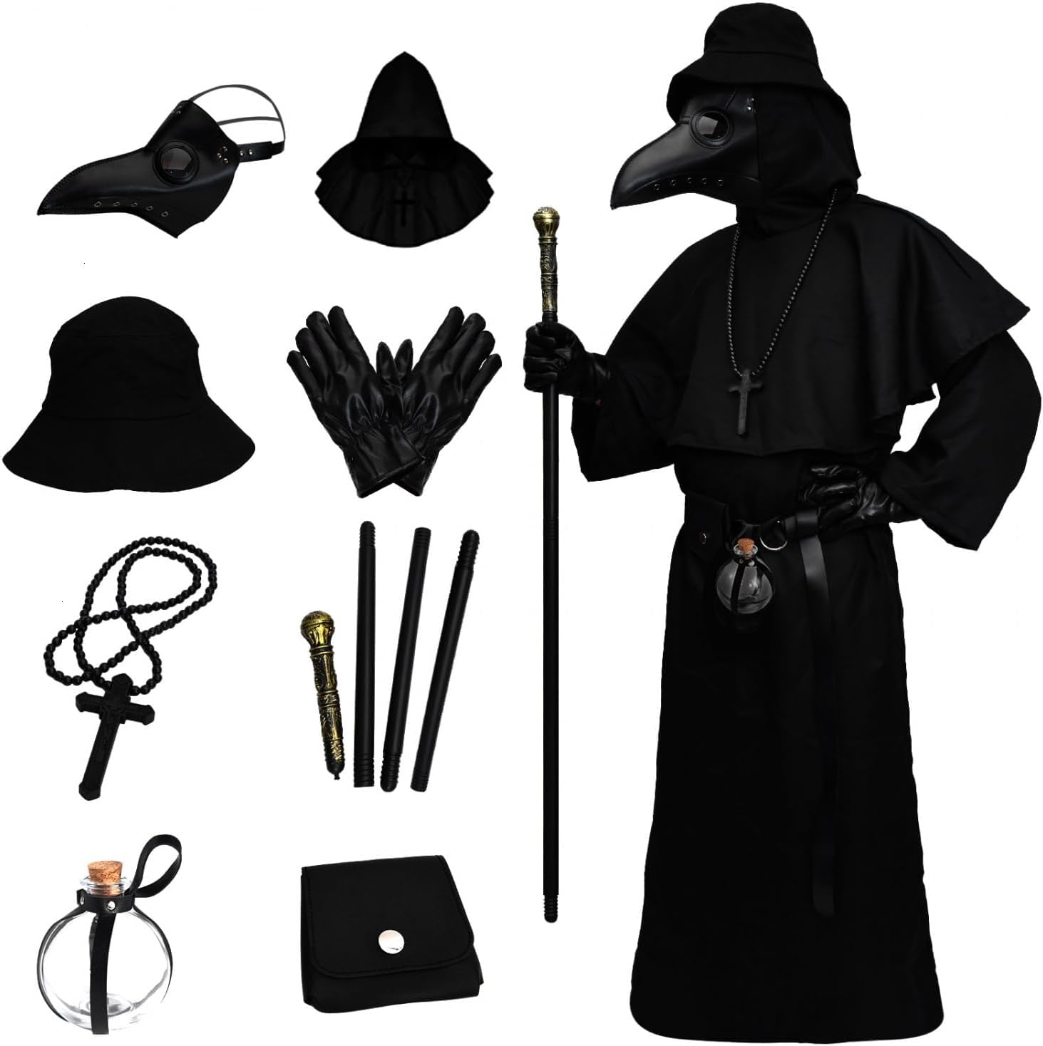 8-in-1 Plague Doctor Costume Set for Halloween Cosplay