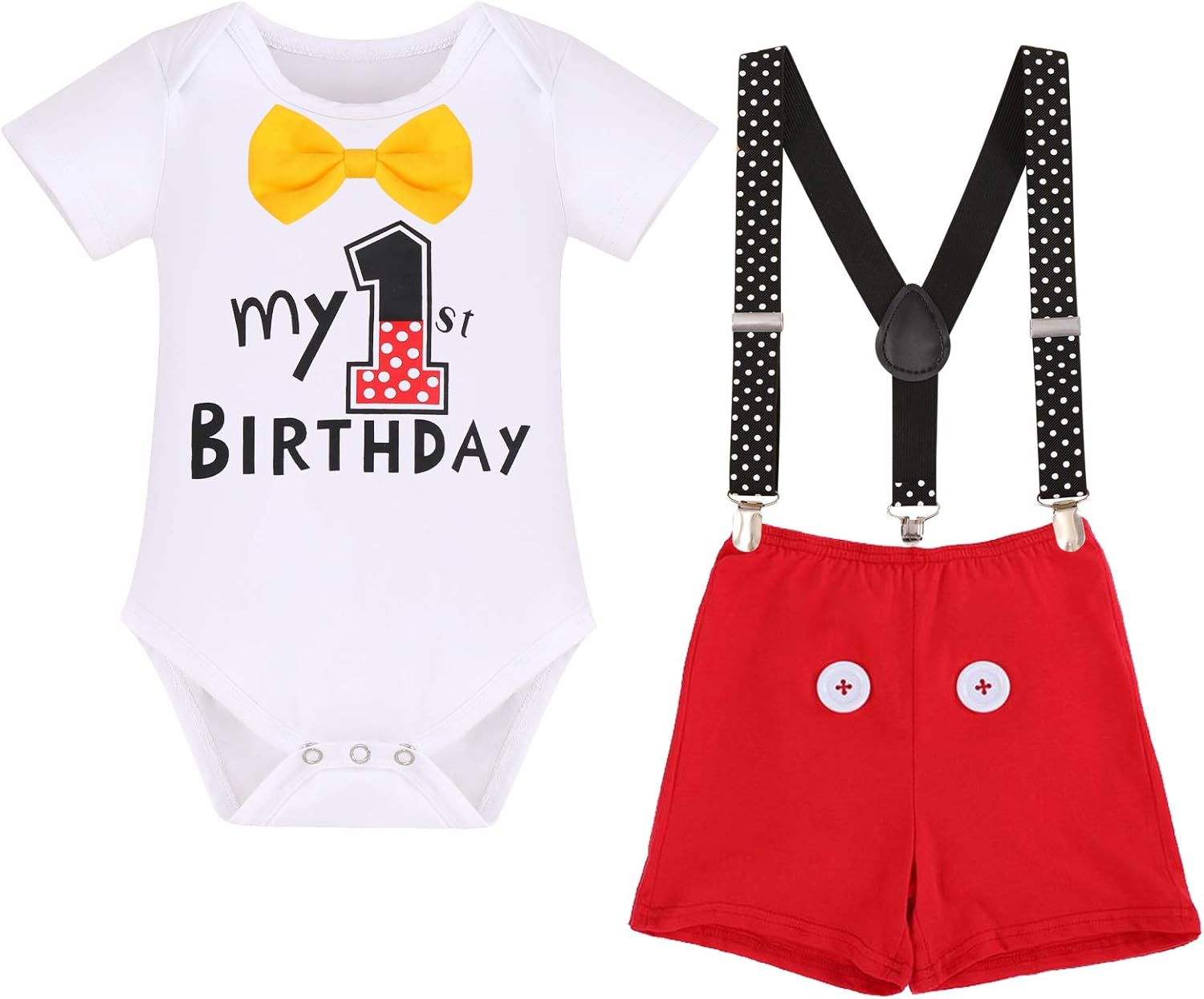 Imekis Baby Boys 1st Birthday Tuxedo Bowtie Romper Set
