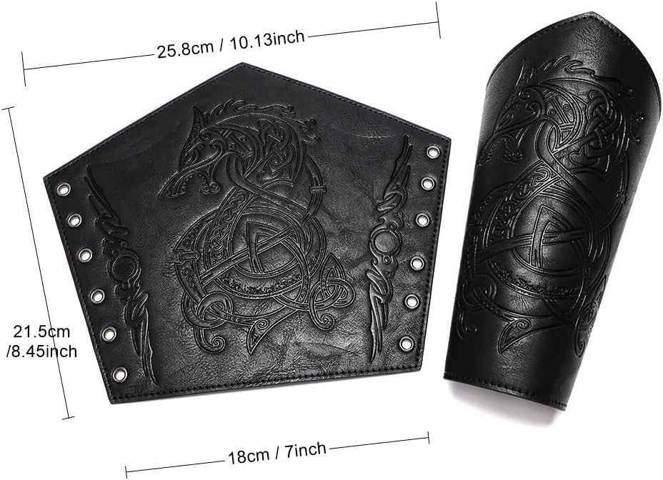 Viking LARP Adjustable Bracers with Dragon Embossing