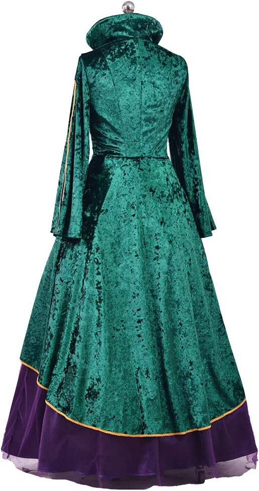 1791s Lady Halloween Witch Costume - Green Velvet Dress for Women