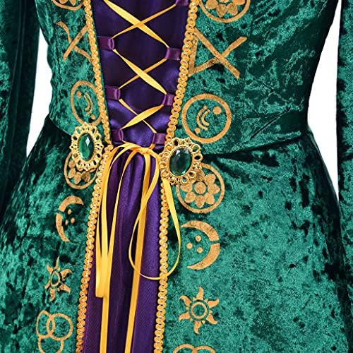 1791s Lady Halloween Witch Costume - Green Velvet Dress for Women