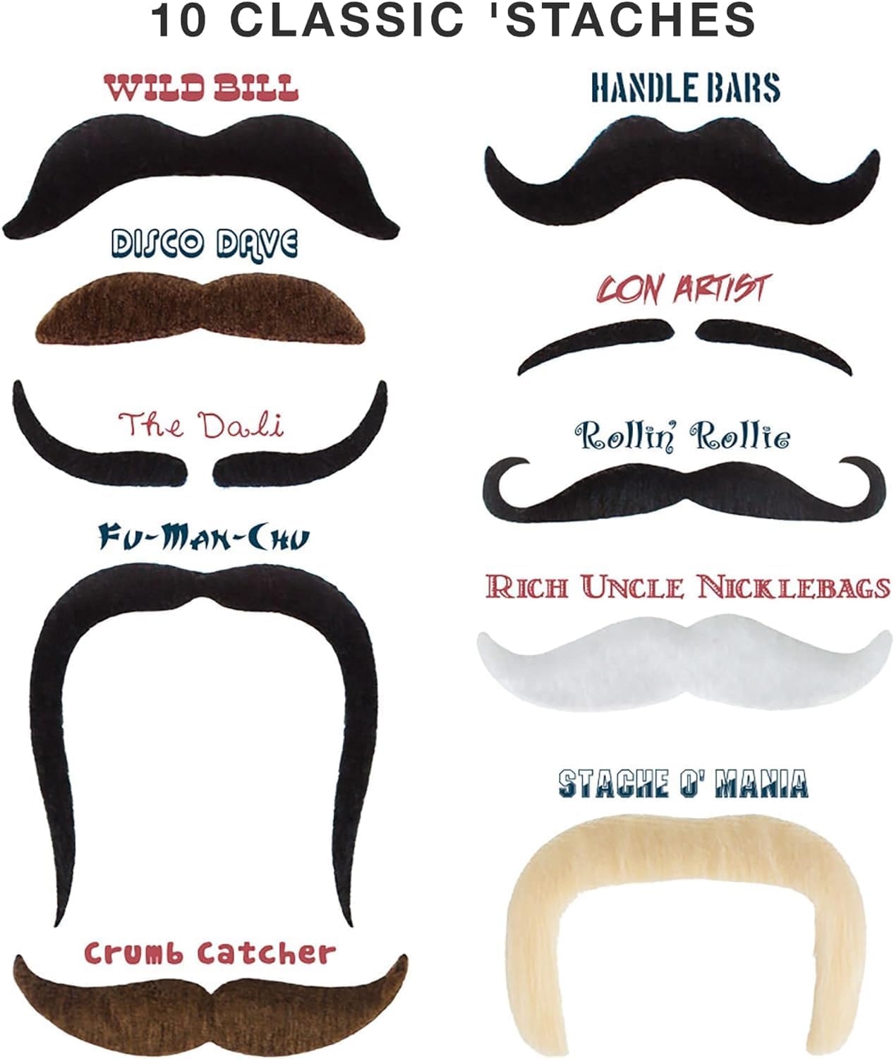 10 Face Mustaches The Perfect Assortment for Halloween costumes
