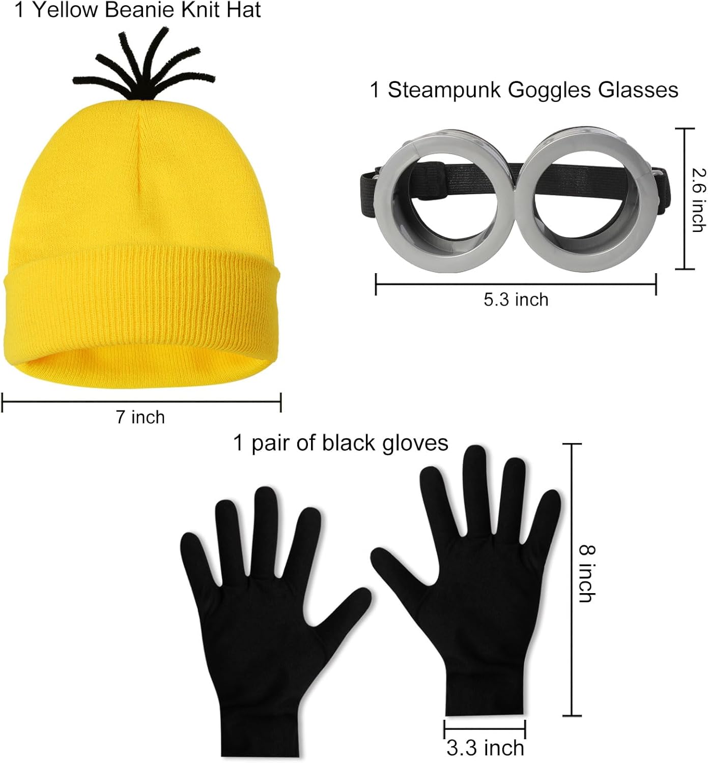 3 Pcs Halloween Costume Accessories Set - Yellow Goggles Gloves for Adults