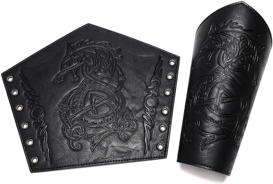 Viking LARP Adjustable Bracers with Dragon Embossing