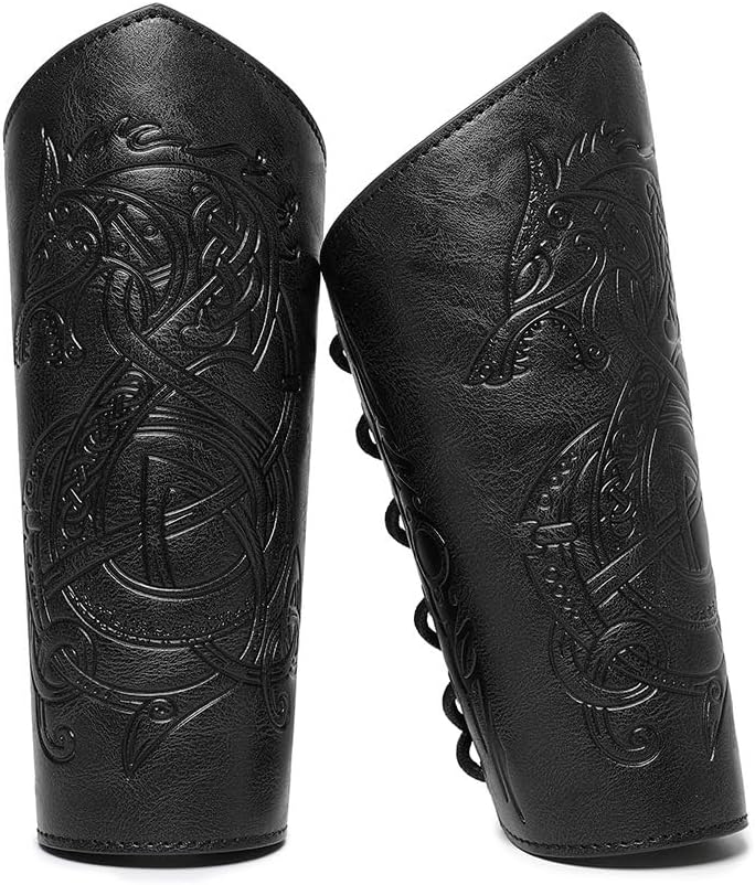 Viking LARP Adjustable Bracers with Dragon Embossing