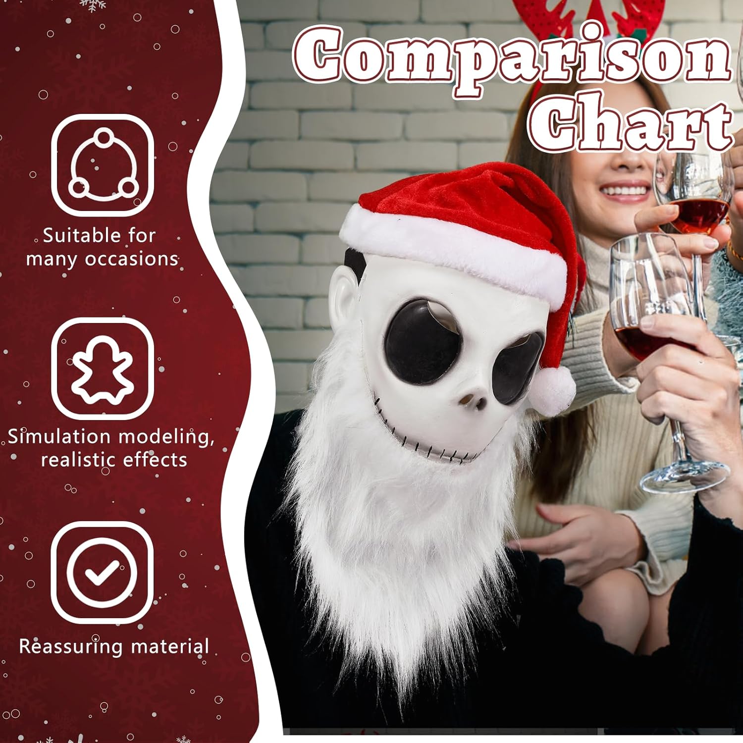 2x Jack Skellington Santa Mask Costume for Adults