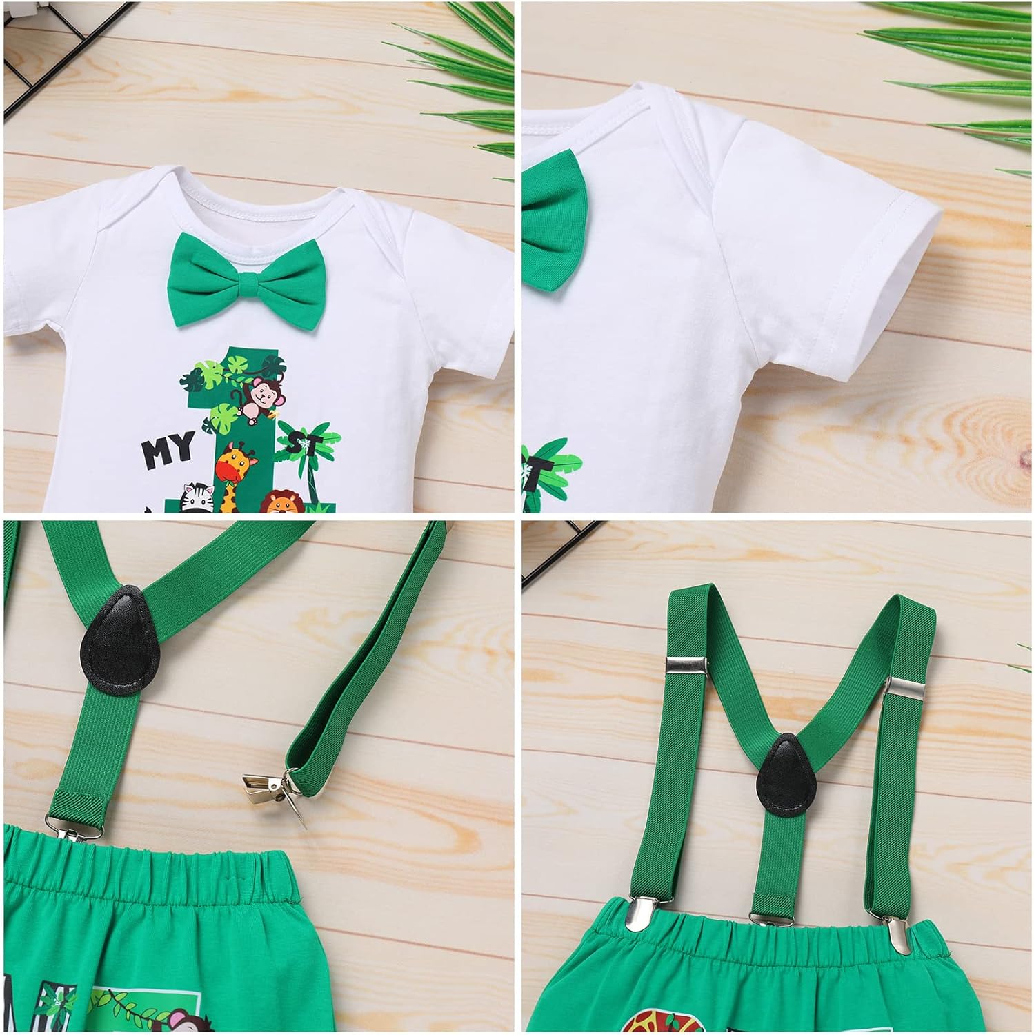 IBTOM CASTLE Baby Boy 1st Birthday Jungle Animal Romper Bloomers Set 3pcs