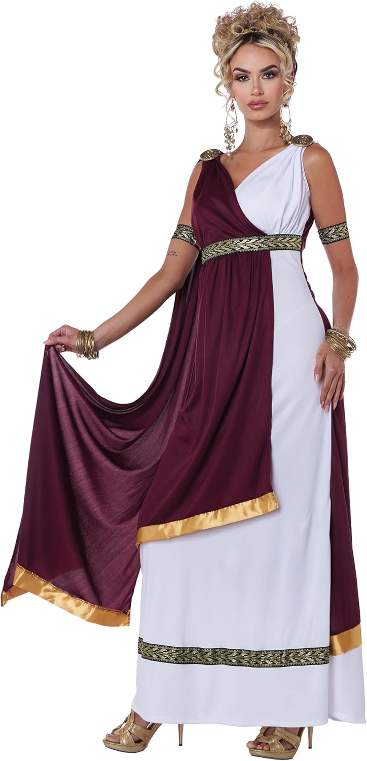 Glamour Empress in Poly interlock - V Neck Maroon_wraps Gold trim Roman Costs