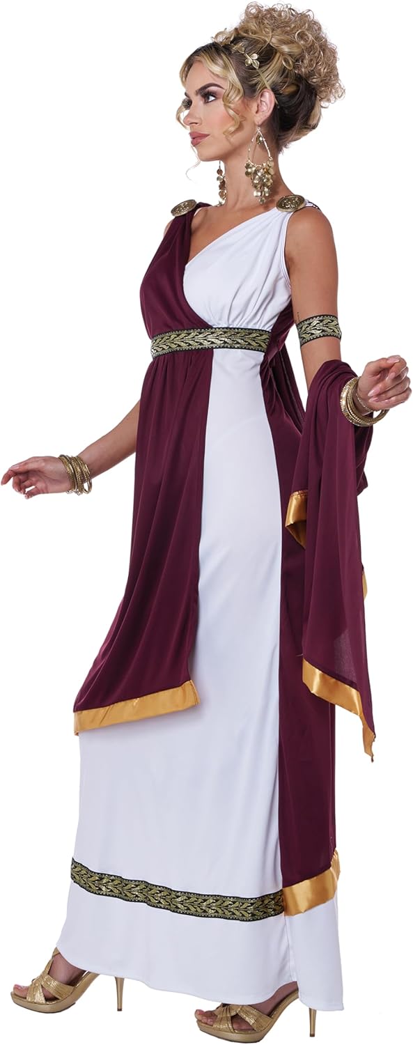 Glamour Empress in Poly interlock - V Neck Maroon_wraps Gold trim Roman Costs