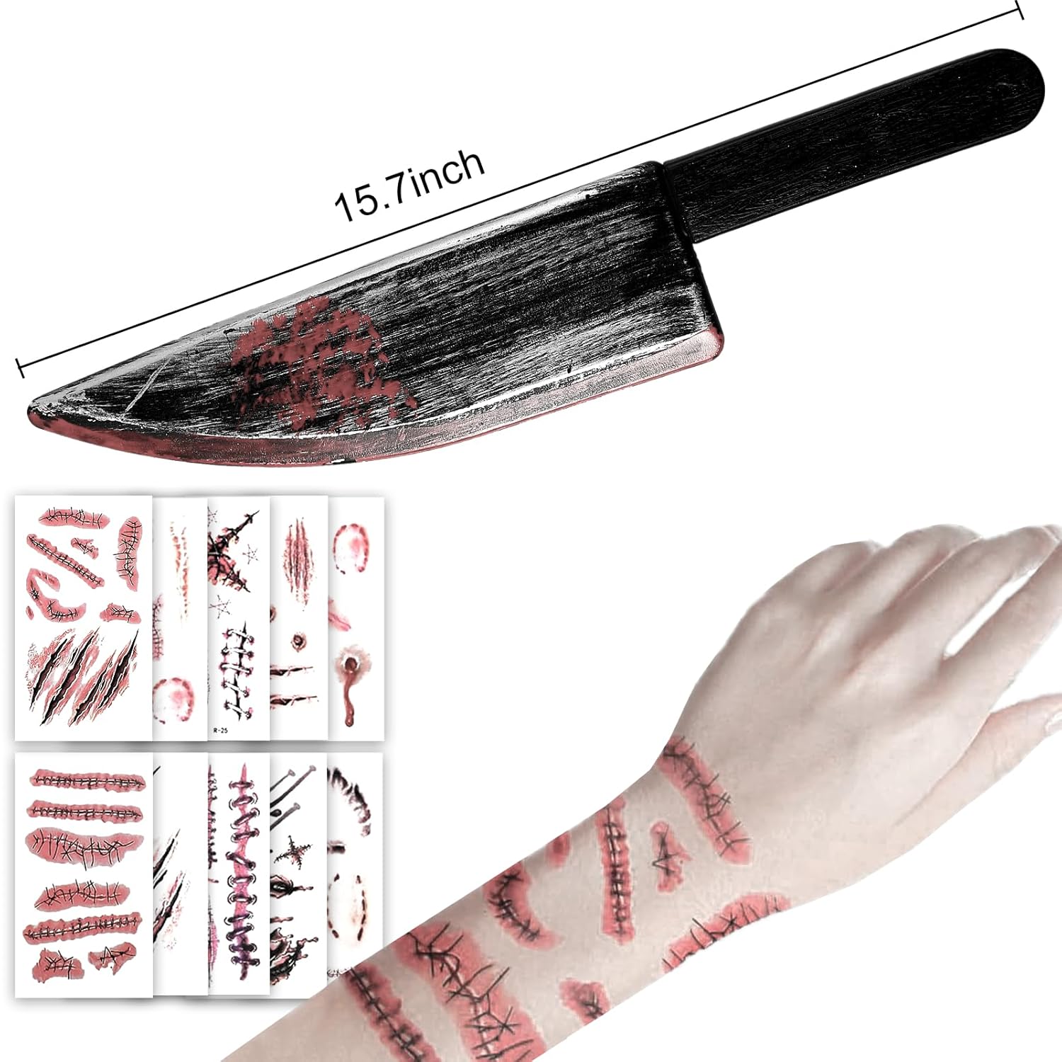 Btanadi Fake Knife Spooky Halloween Cosplay Setup with Fake Blood