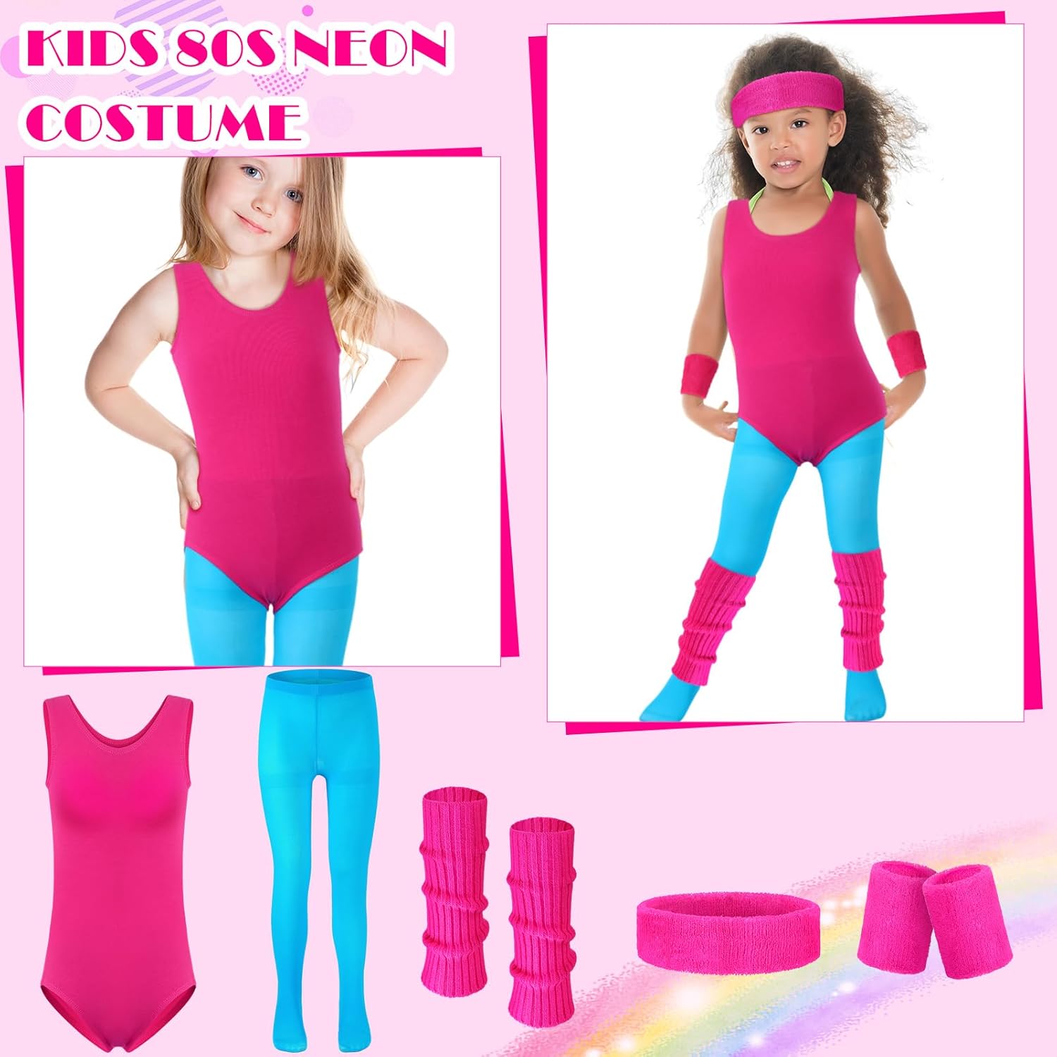 Giegxin Kids 80s Workout Costume Halloween Accessory Set