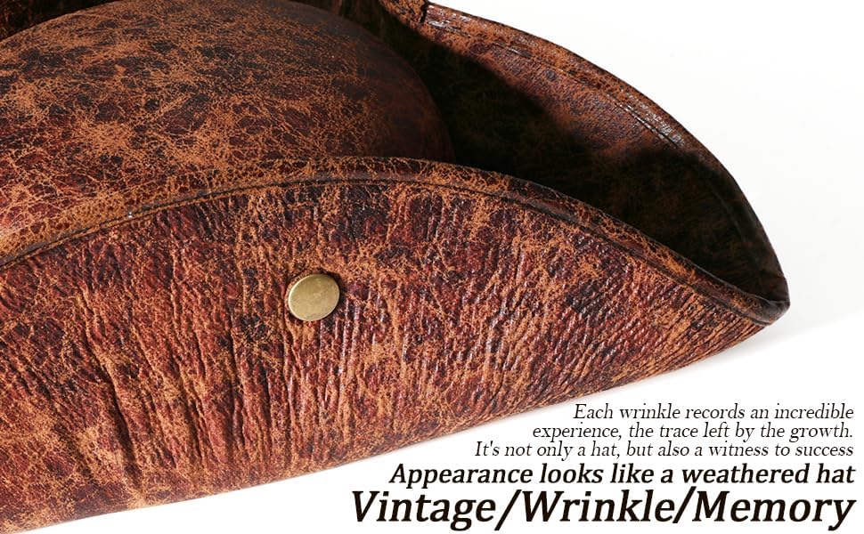 Srnede Pirate-Hat Tricorn Brown Faux Leather