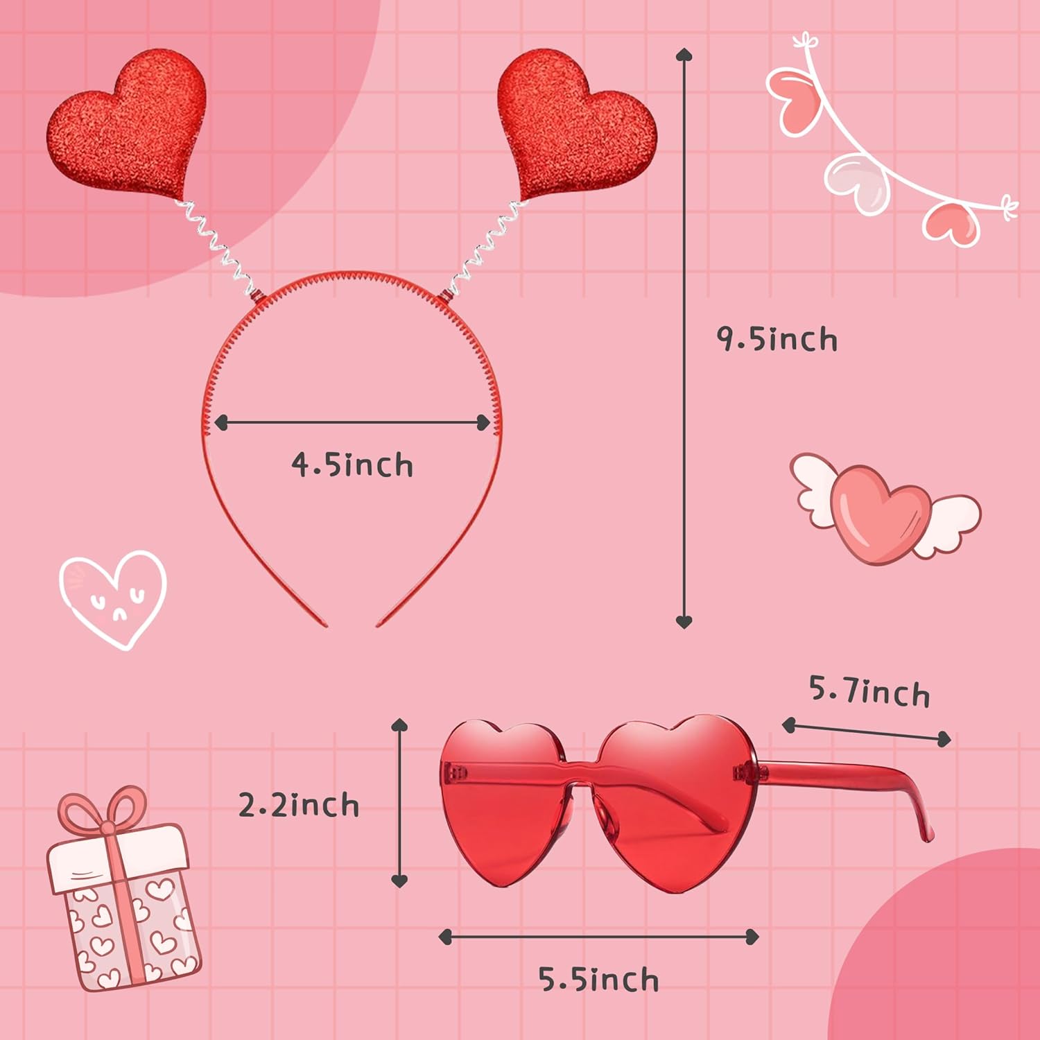 Romantic Valentines Day Headband Glasses Set