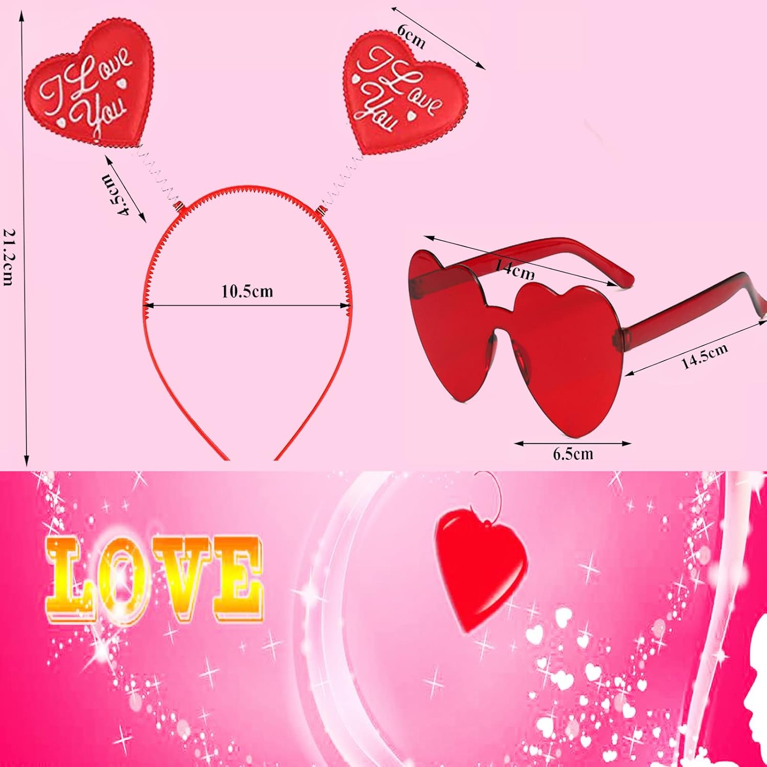 Valentines Red Heart Sunglasses and Headband