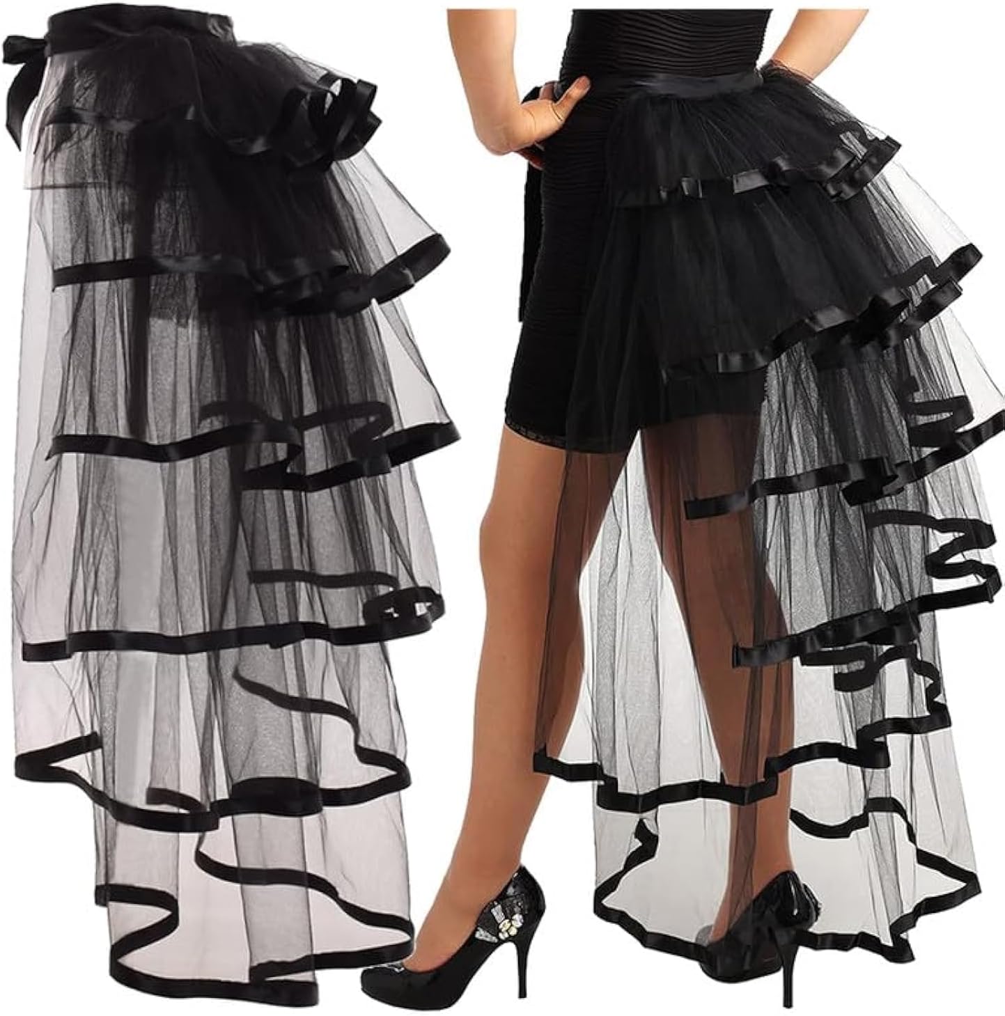 Steampunk Burlesque Bustle Skirt 6-Layer Tie-On Belt Tulle Tutu Over Skirt