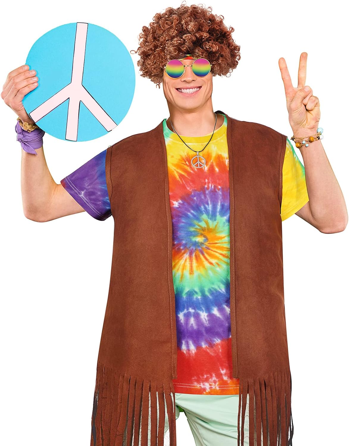 Didaey 5-Piece Hippie Mens Costume Set 60s-70s Themed Party Accessories