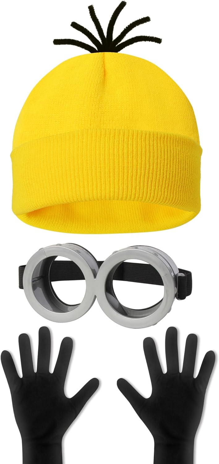 3 Pcs Halloween Costume Accessories Set - Yellow Goggles Gloves for Adults