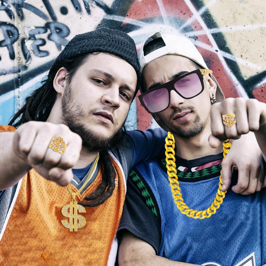 80s Hip Hop Costume Set for Men - Dollar Sign Money Chain