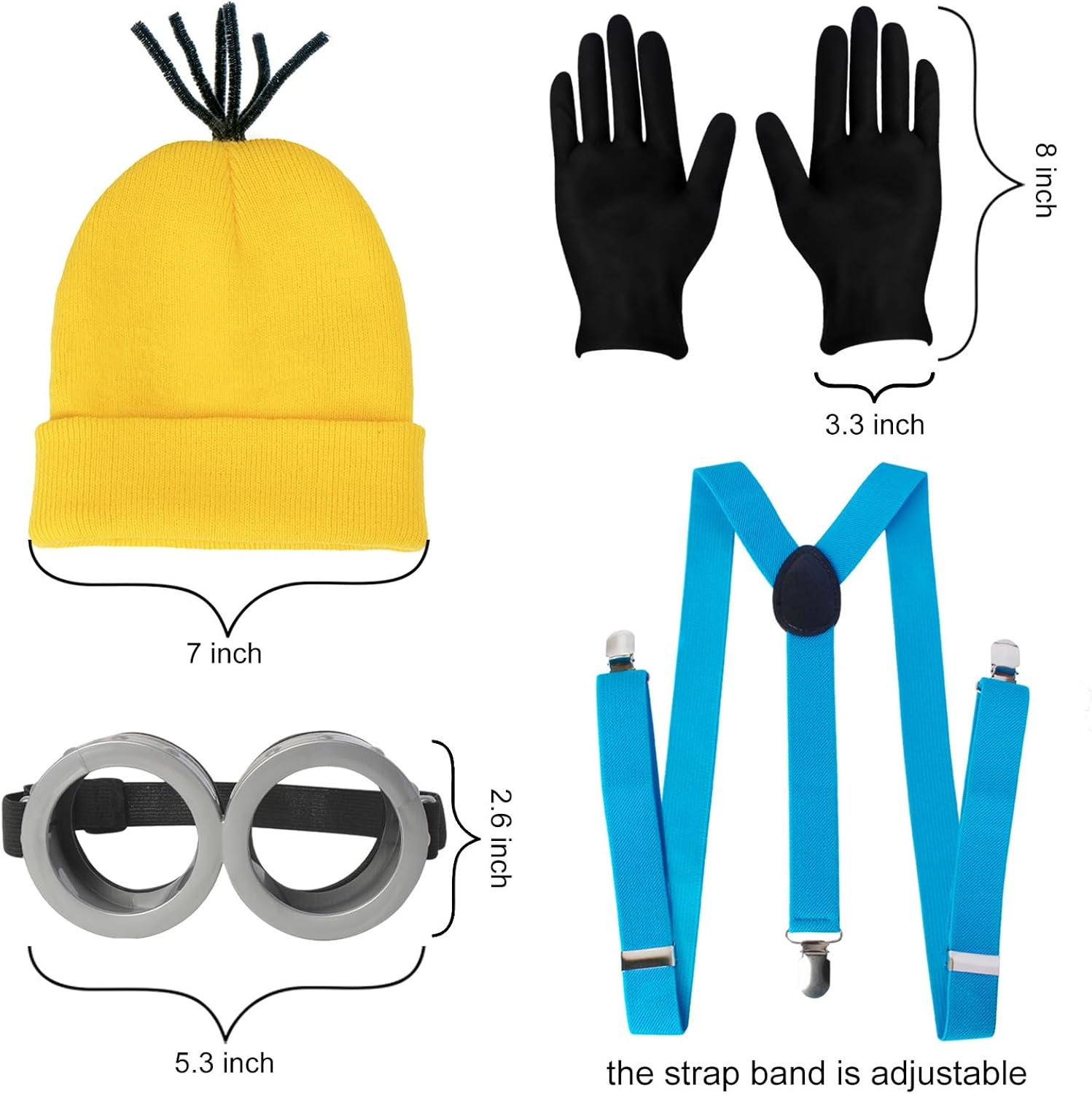 Halloween Set for Adults Funny Look Yellow BeanieGogglesGlovesSuspenders
