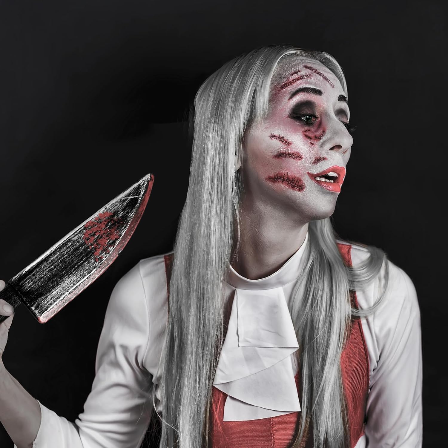 Btanadi Fake Knife Spooky Halloween Cosplay Setup with Fake Blood