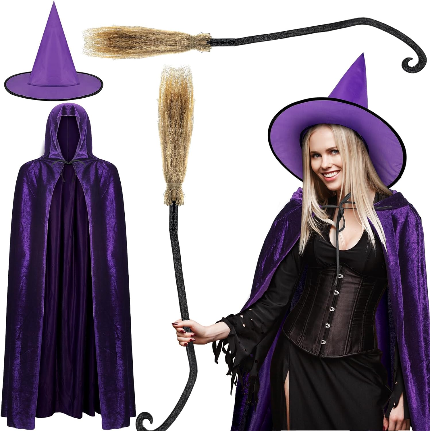 Jiuguva Halloween Adult Costume Set - 3 Pieces witch Look