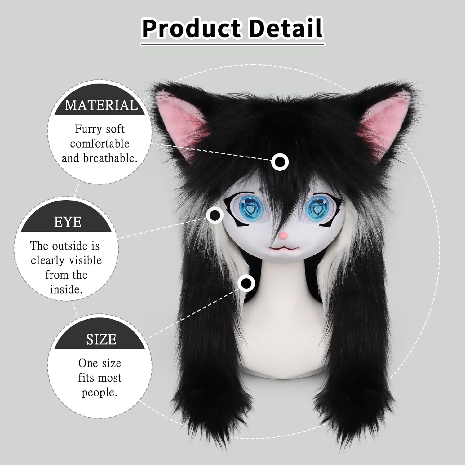 SMILETERNITY Animal Head Cat Fursuit Cut Mask Costume prop