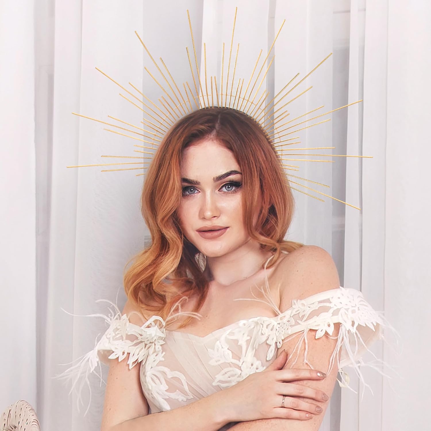 Sun Goddess Halo Crown - Golden Light Renaissance Cosplay Headpiece