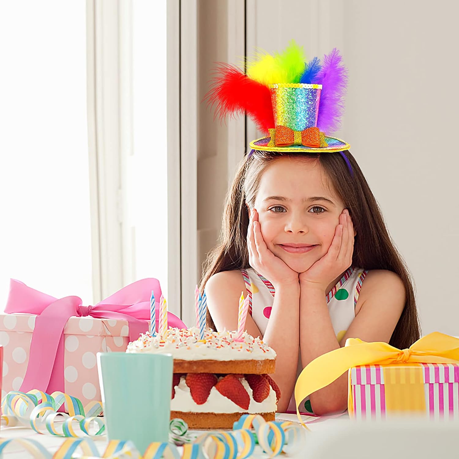 Rainbow Feather Top Hat Headband