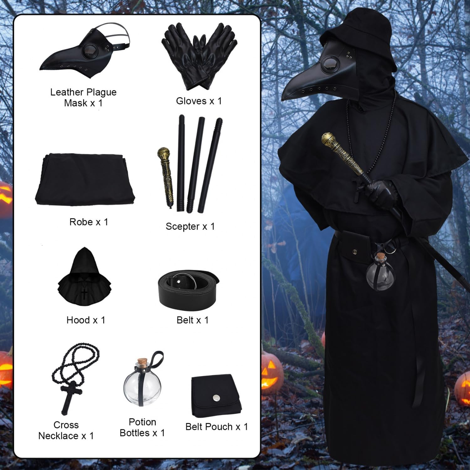 8-in-1 Plague Doctor Costume Set for Halloween Cosplay