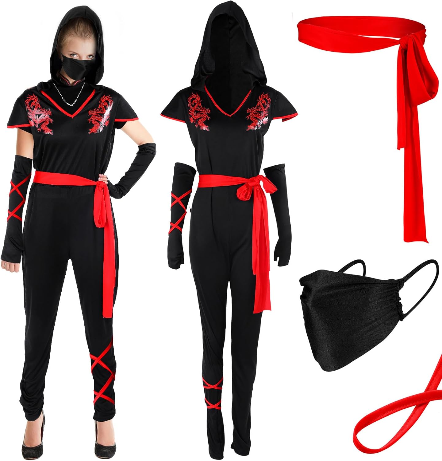Jiuguva 9-Piece Ninja Costume Set for Women - Halloween More
