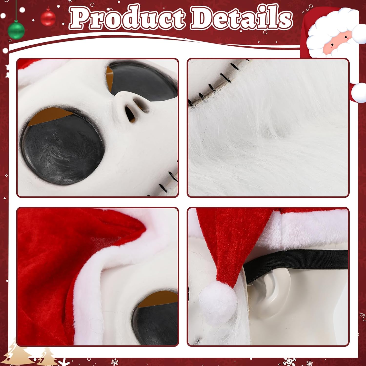 2x Jack Skellington Santa Mask Costume for Adults
