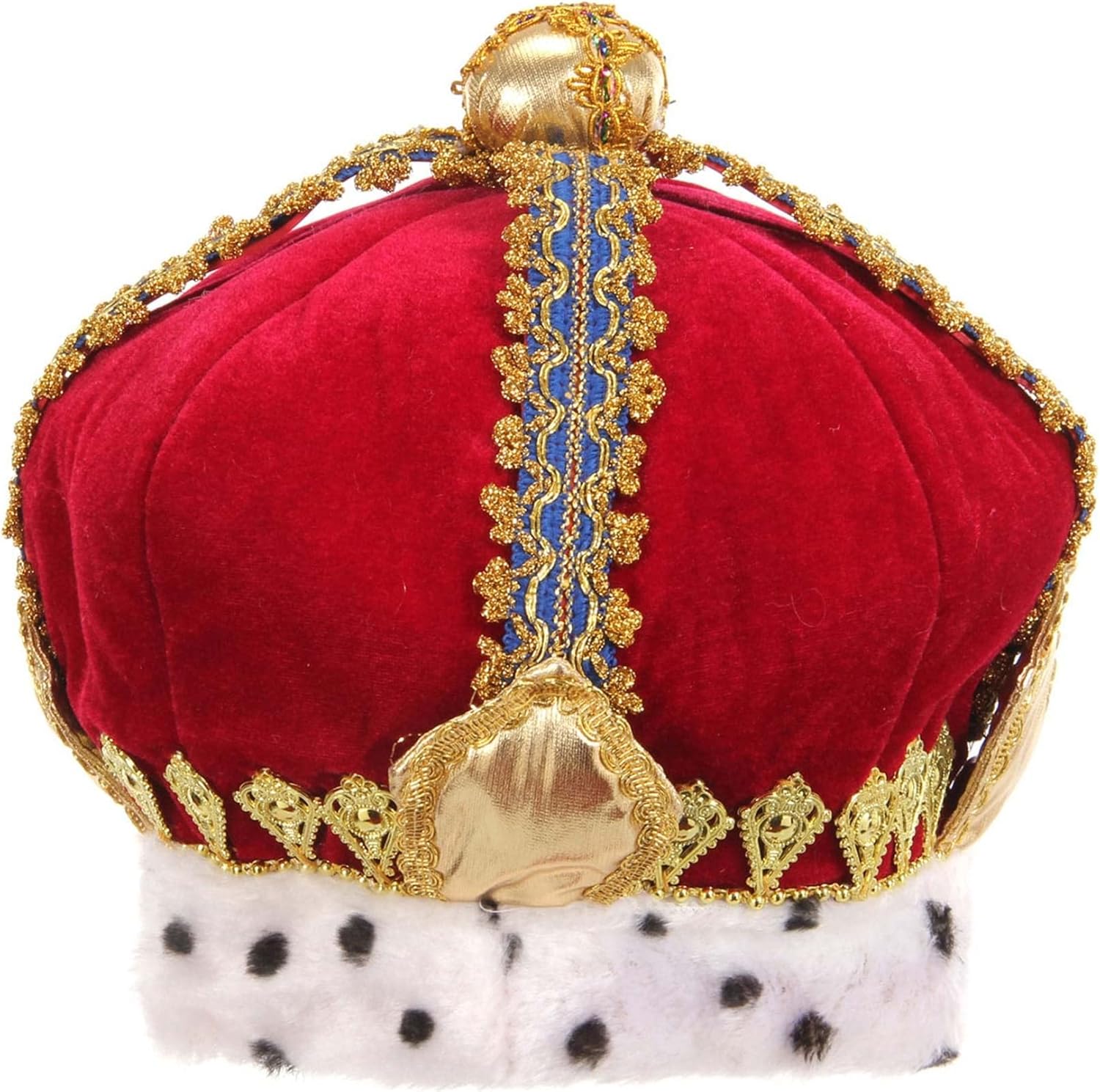 Royal King Red Velvet Costume Hat with Gold Medallions