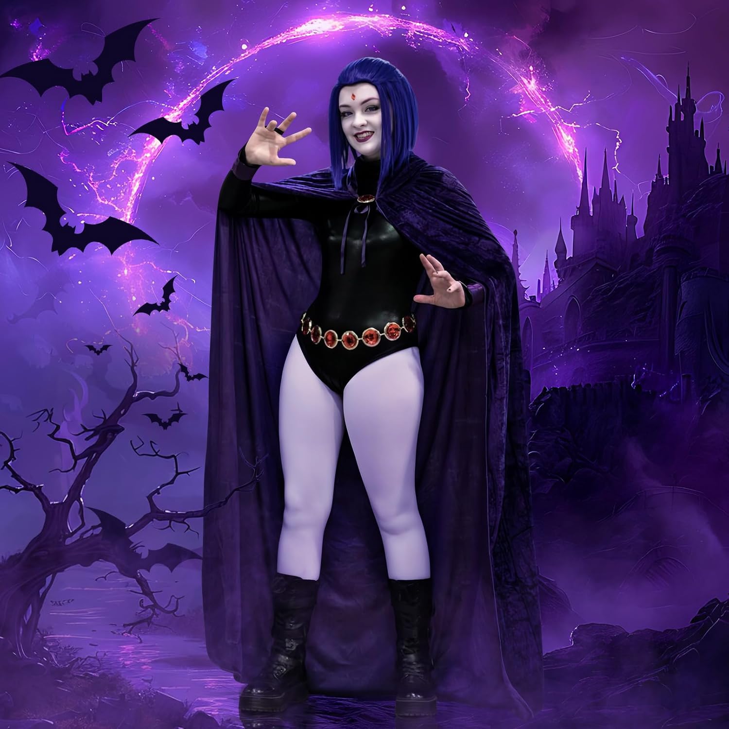 Halloween Womens Cosplay costume Purple Cape Cloak
