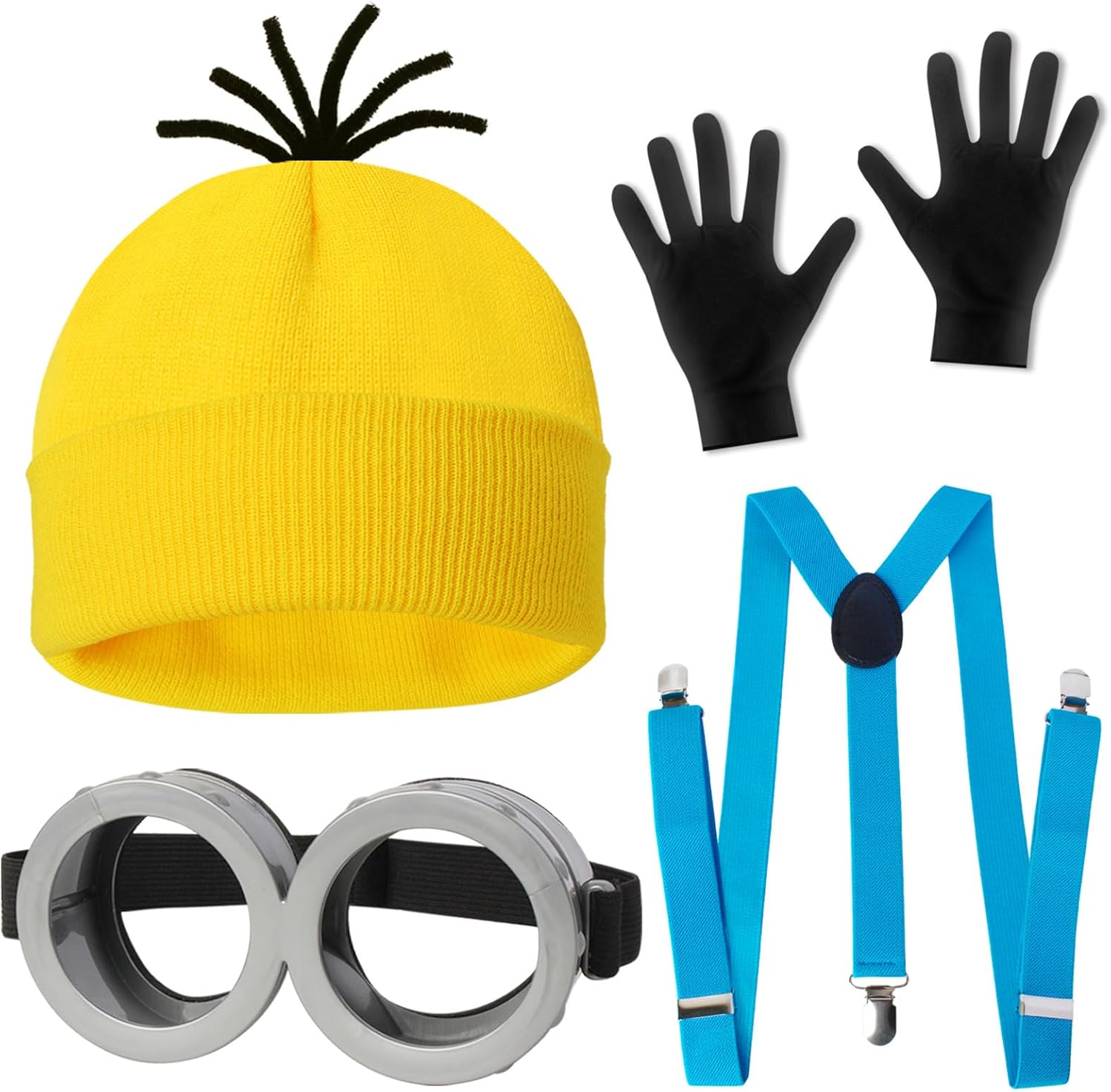 Halloween Set for Adults Funny Look Yellow BeanieGogglesGlovesSuspenders