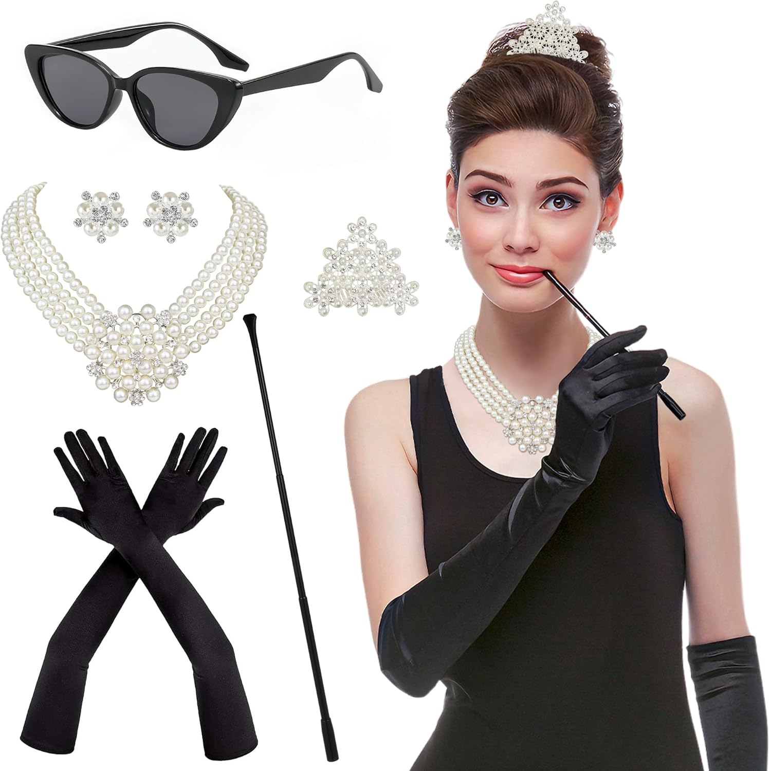 1920s Accessories for Women to the 1920s set includes earringsenderNecklaceSunglassesGlovesCigarette Holder