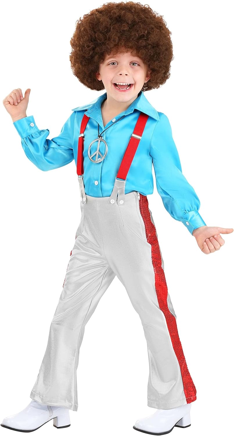 Sparkling Toddler Disco Dazzler Halloween Costume Groovy Blue Shirt Sparkling Shiny Flared Pants