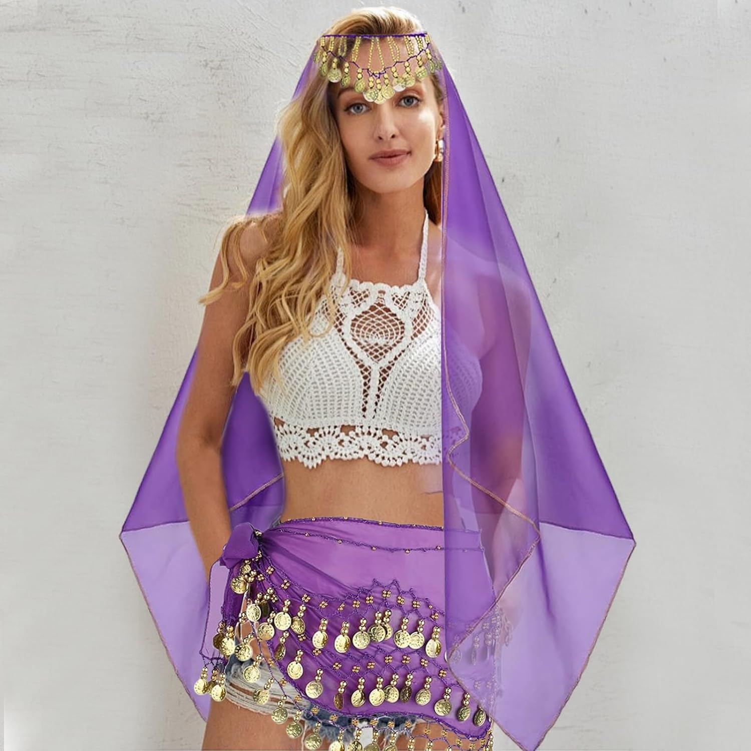 Belly Dance Outfit Set for Women - Chiffon Hip Scarf Gold Coins