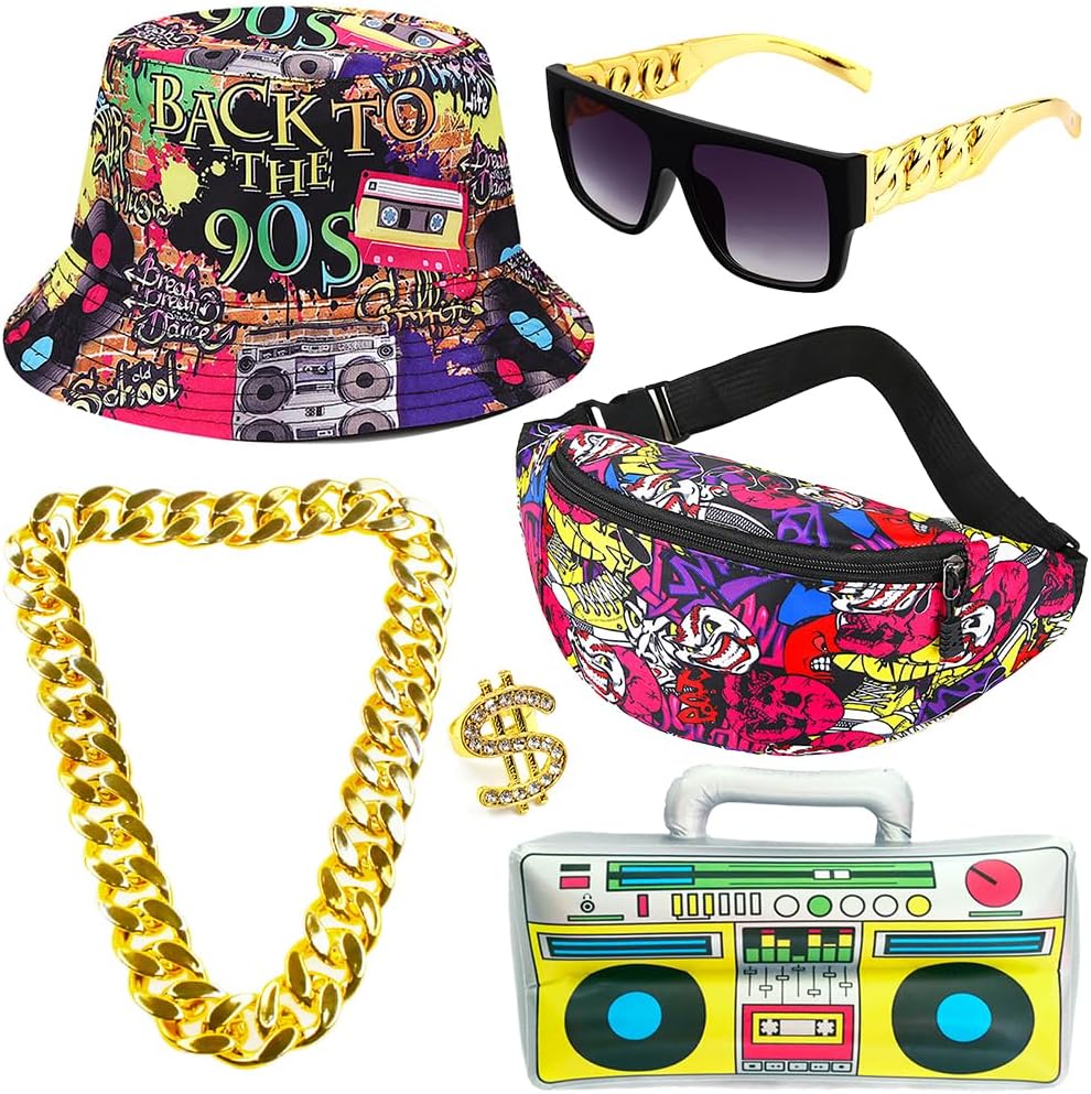Gionforsy 80s90s Hip Hop Costume Kit for Rappers