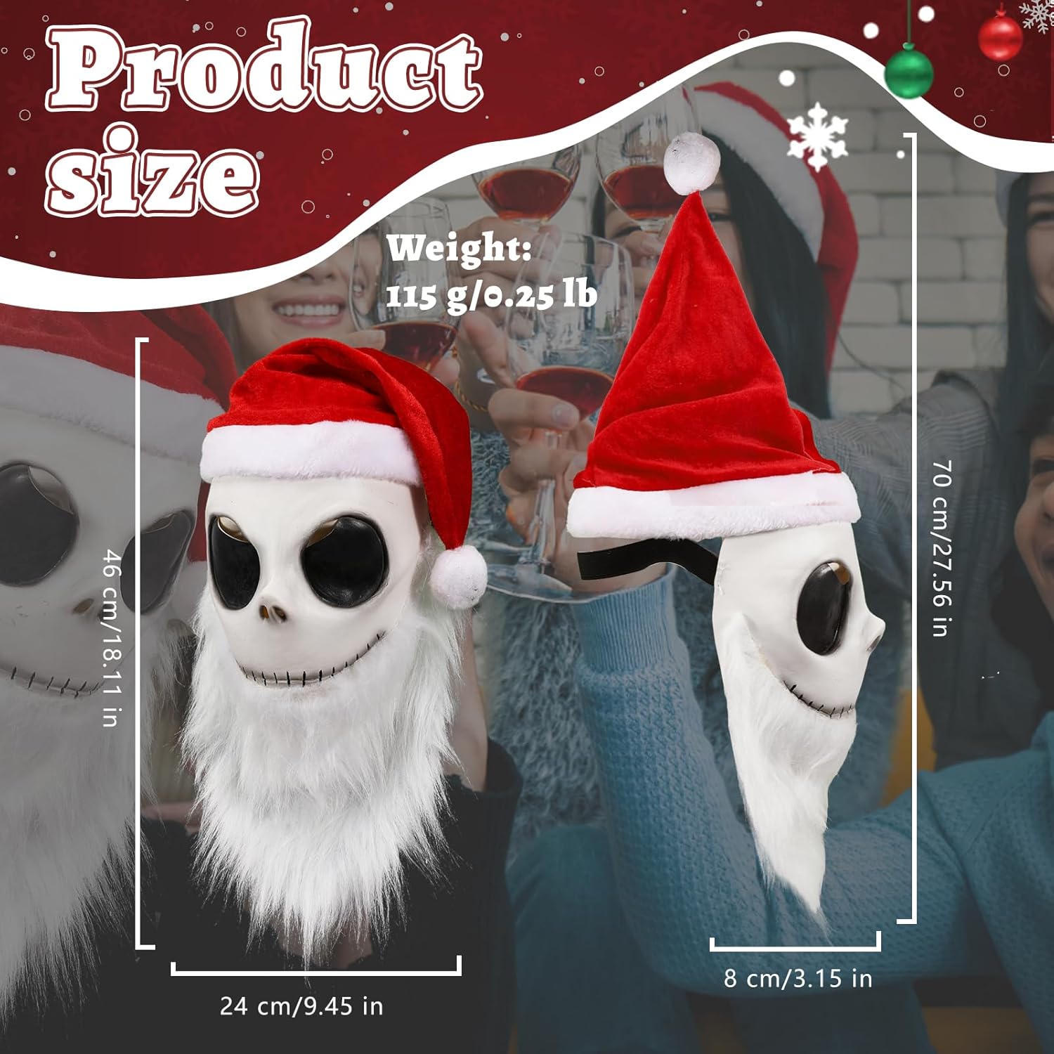2x Jack Skellington Santa Mask Costume for Adults