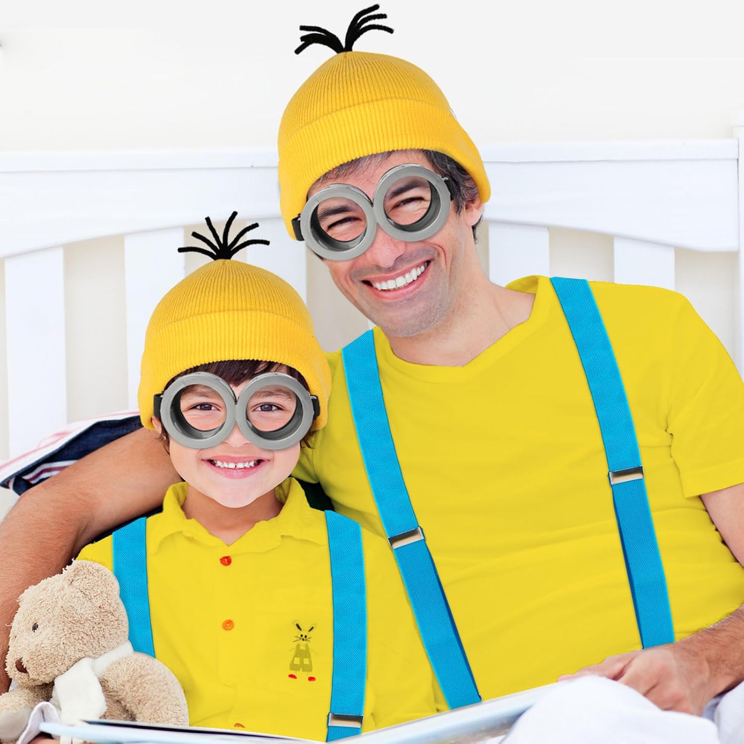 Halloween Set for Adults Funny Look Yellow BeanieGogglesGlovesSuspenders