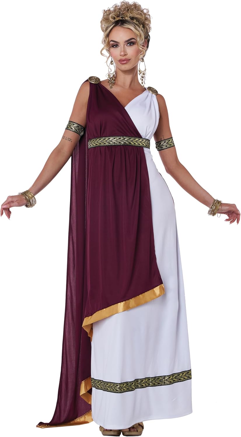 Glamour Empress in Poly interlock - V Neck Maroon_wraps Gold trim Roman Costs